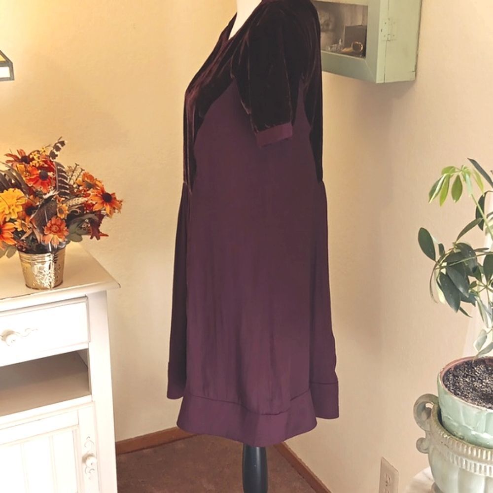 Maeve Burgundy Ingrid Tunic Style Velvet Dress. Bohemian. Artsy. Velvet. - Picture 6 of 12